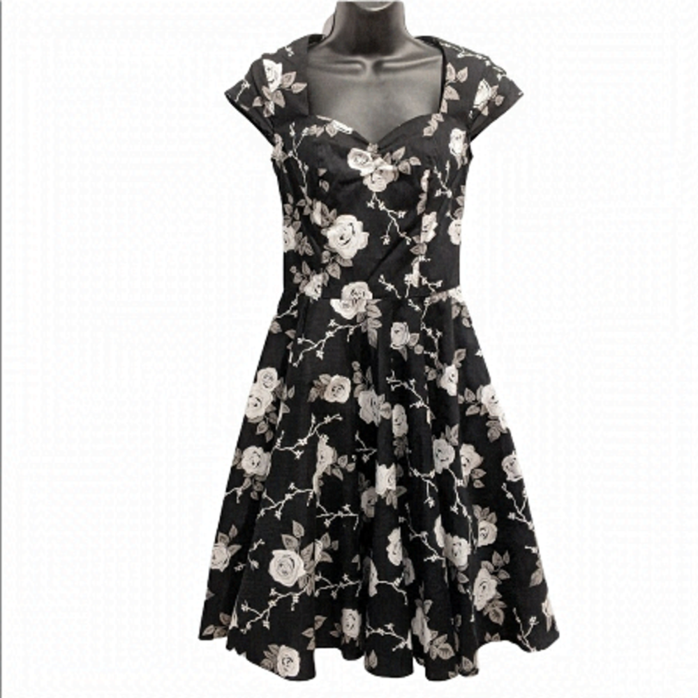 Hell Bunny Black Floral Fit And Flare Dress Pin Up